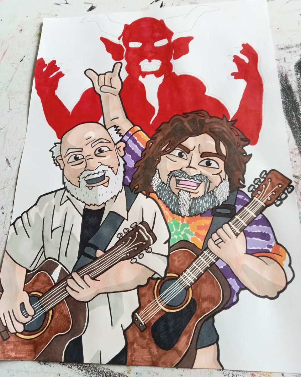 I JUST COULDN'T STOP working on my #TenaciousD piece this morning, into the afternoon. The turn of #KyleGass and the big red guy... Almost finished already!! 😅🎨🎬🤘🏻🎸🔥 #WorkInProgress 
@jackblack

#artistsonx #maninpaint #80skid #geek #geekartist #geekart #proudgeek #geeklife