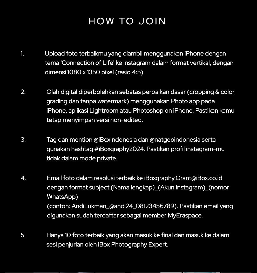 *sekedar mengingatkan* Jadi, ibox lagi ngadain lomba foto pake iphone, hadiahnya juga iphone. Yak betul, iphone 15 Pro Max. Durasi lombanya sampai akhir bulan depan. Ada yang mau? Coba ngumpul dulu di sini ☝🏻