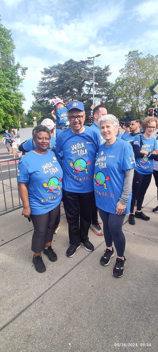ICN kicks off the @WHO #WHA77 with our President @PamCiprianoRN participating in the Walk the Talk event together with WHO Director General @DrTedros! We will ensure that the #nursing voice is heard throughout this WHA week! @MagdaNRobalo @UHC2030