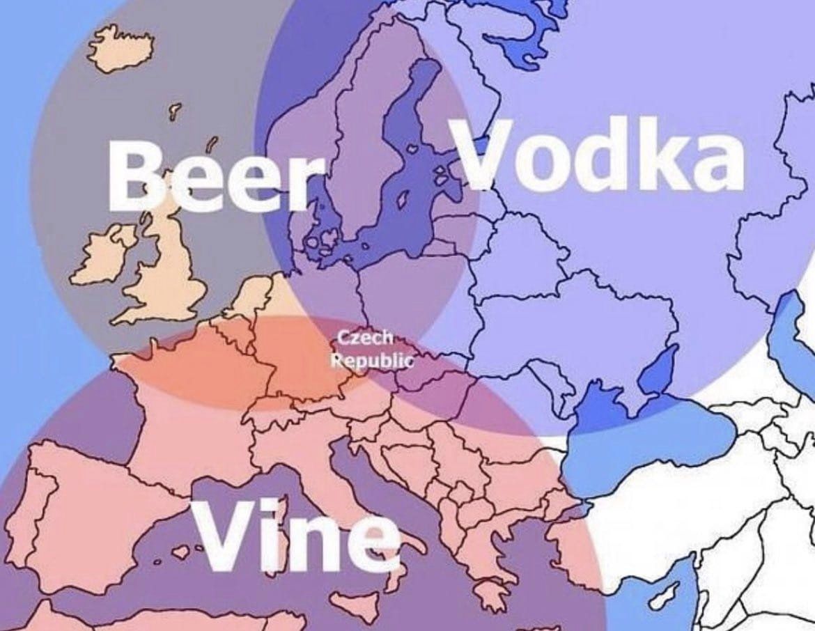 TerribleMaps's tweet image. A map of alcohol preferences in Europe
