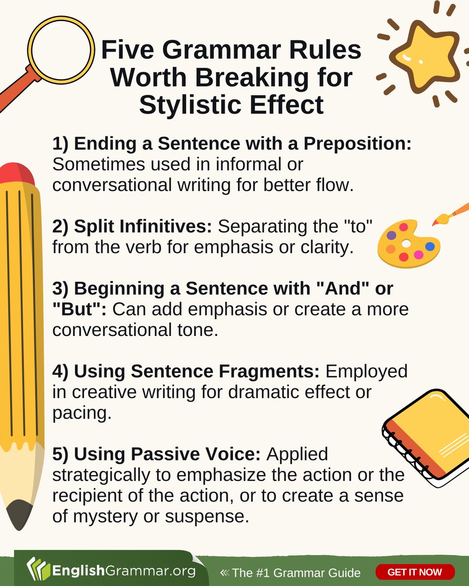 Five Grammar Rules Worth Breaking for Stylistic Effect #writing #grammar #amwriting