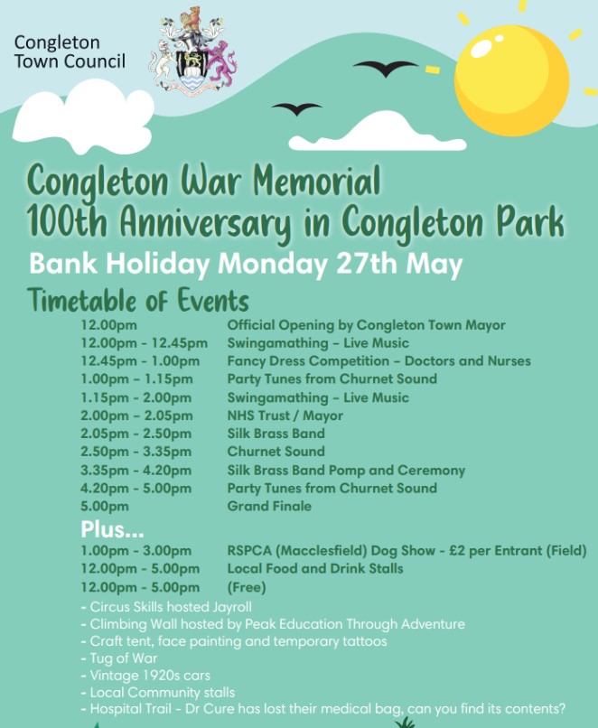 Join us on Bank Holiday Monday, 27th May, as we commemorate a century of care and compassion at the Congleton War Memorial Hospital. 🏥✨ The party starts at 12 noon in Congleton Park, and you won't want to miss it! #CentenaryCelebration #CongletonParkPicnic #MemorialHospital