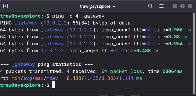 thatstraw's tweet photo. Linux tip of the day 🐧 😎

So many people are either unaware of it or rarely use it.  

In Linux, you can easily find your default gateway IP  address using the ping command by running:

$ ping _gateway

Follow me for more byte-sized Linux tips and be a better-informed Linux user🐧  

Also, subscribe to my weekly catch-ups newsletter (5000+ subscribers) to learn something new every week:   https://t.co/wbdiVuMSo7