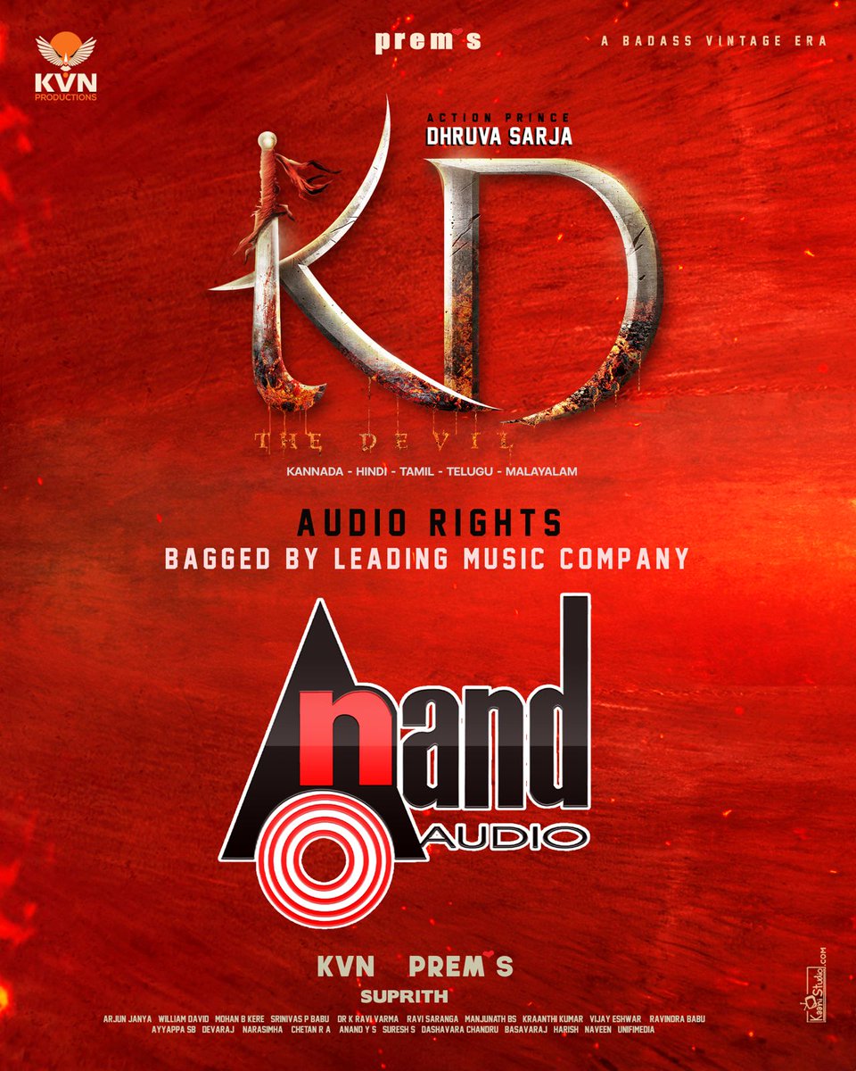 Embark on a musical journey like never before with #KDTheDevil, the first-ever Indian film to adopt Huge orchestration in europe to bring out a tremendous Music. Audio rights bagged by Renowned Music Label @aanandaaudio for a record-breaking price setting the benchmark.