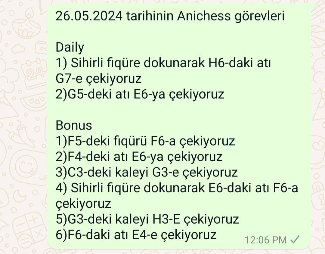 26.05.2024 tarihinin Anichess görevleri