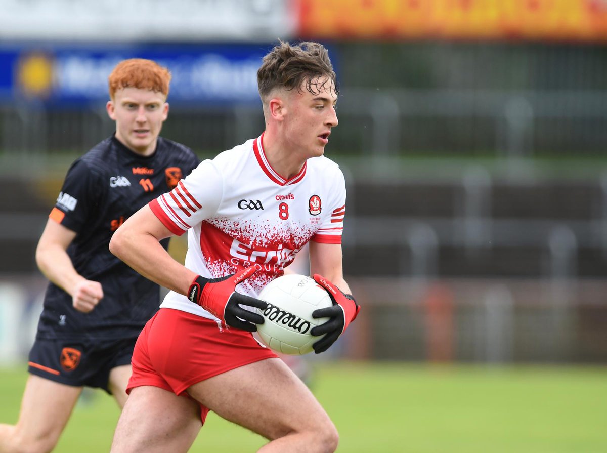 LATEST: 2024 @ElectricIreland Ulster Minor Football Championship Final 🏆🏐 @Armagh_GAA🟧⬜️ 1-03 @Doiregaa🟥⬜️ 0-07 1st half, 30 mins James Sargent point for Derry 📺 Live on @SportTG4 @GAA_BEO #Ulster2024 #ThisIsMajor