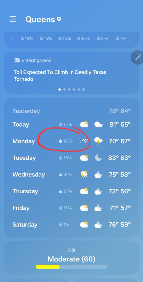 The other day I learned this doesn't mean 93% chance of rain. It actually means 93% of your area will have precipitation.