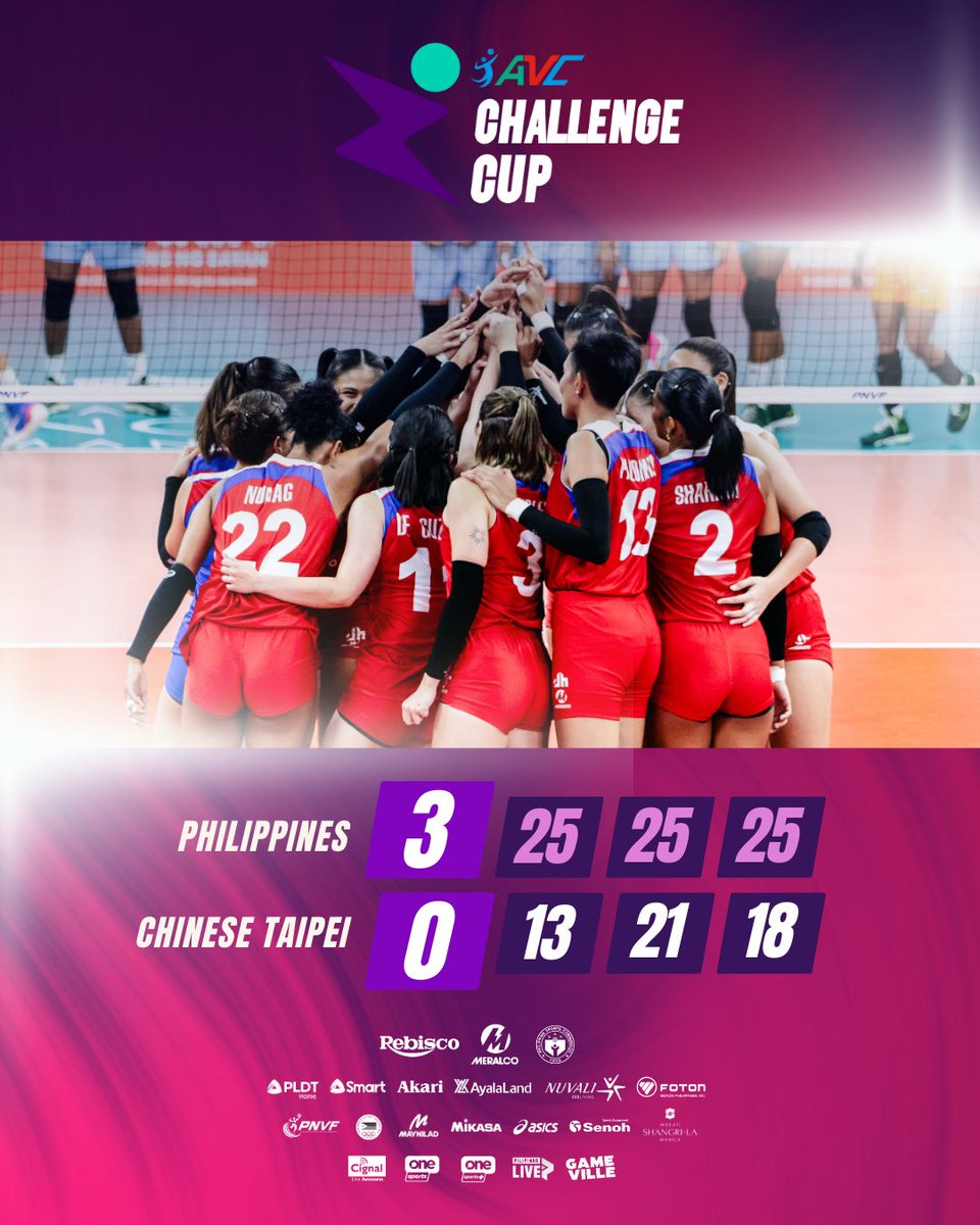 volleyball_phi's tweet photo. 4-0 DOMINATION! #AlasPilipinas sweeps the pool phase of the 2024 #AVCChallengeCup For Women after defeating Chinese Taipei in straight sets! Congratulations, ALAS PILIPINAS! https://t.co/Q4B8BcdEtN
