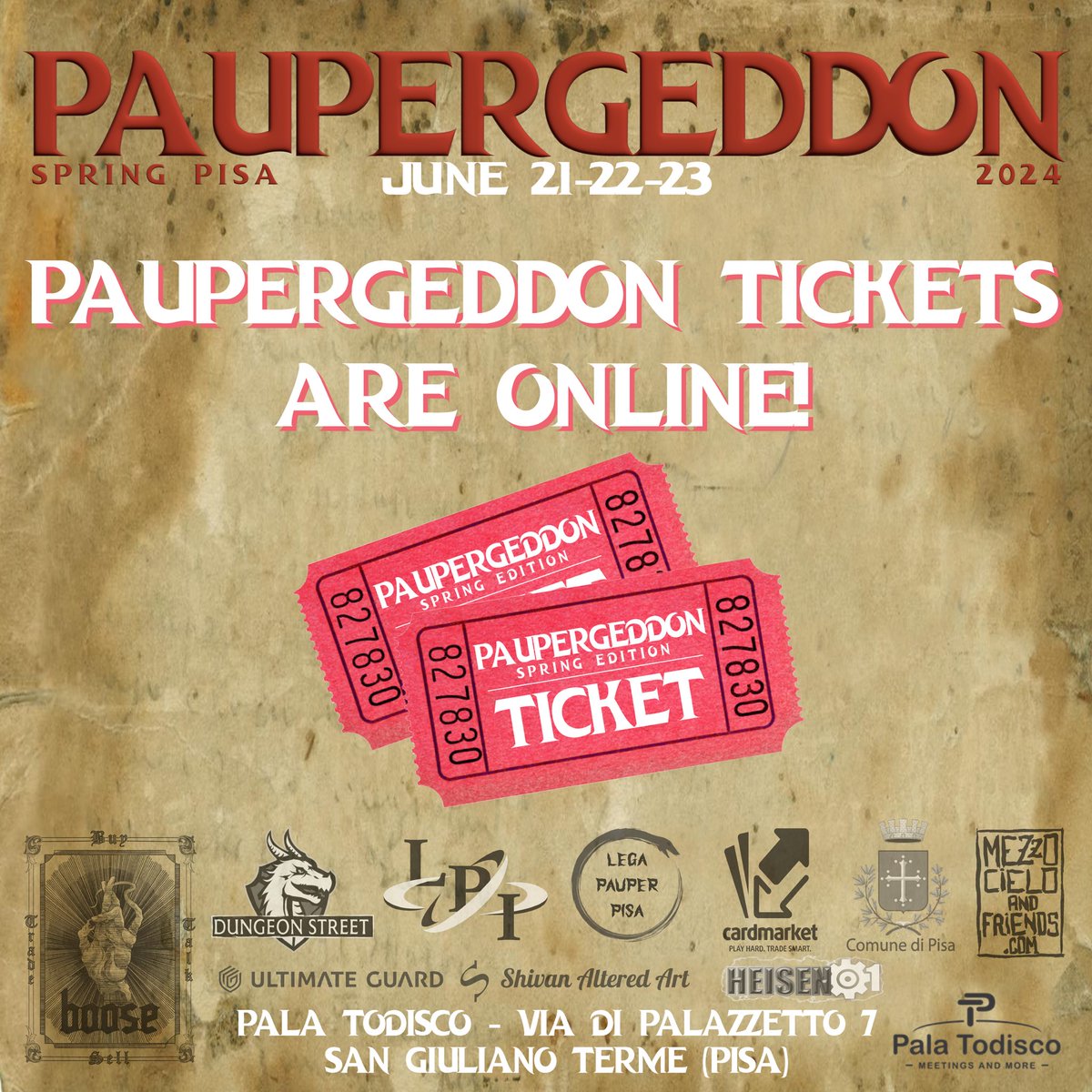 🚨 EUROPEAN PAUPER PLAYERS 🚨 Tickets for Paupergeddon Pisa are NOW ON SALE! Event takes place June 21-23! > paupergeddon-pisa.magic-events.gg Who am I going to see there!? 👀 #MTGPauper #Paupergeddon