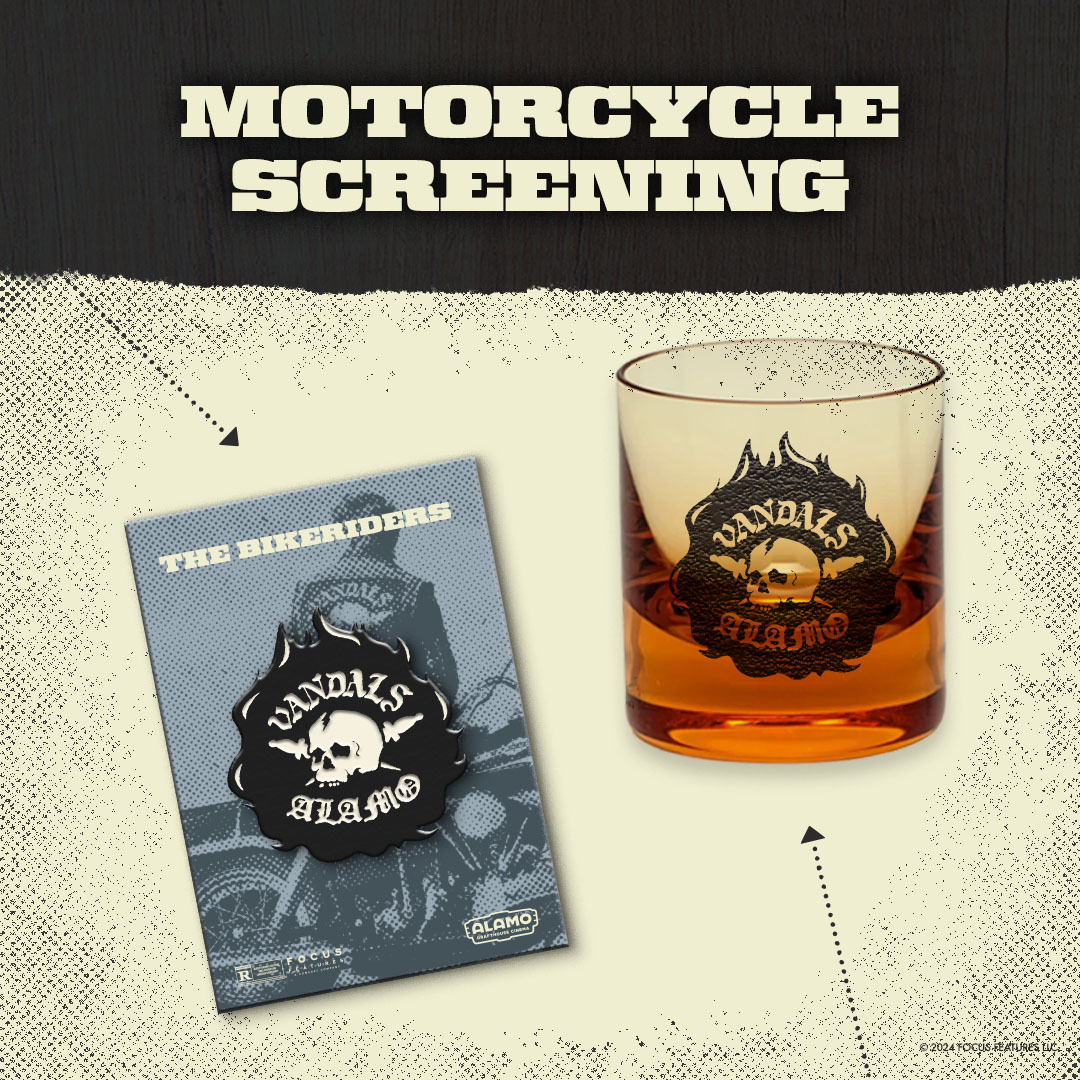 Take a ride on the wild side via our exclusive Motorcycle Club screenings of Jeff Nichols’ THE BIKERIDERS. Every ticket comes with a limited-edition, Alamo-designed Whiskey Glass and Enamel Pin!

🎟️ drafthouse.com/austin/event/s…