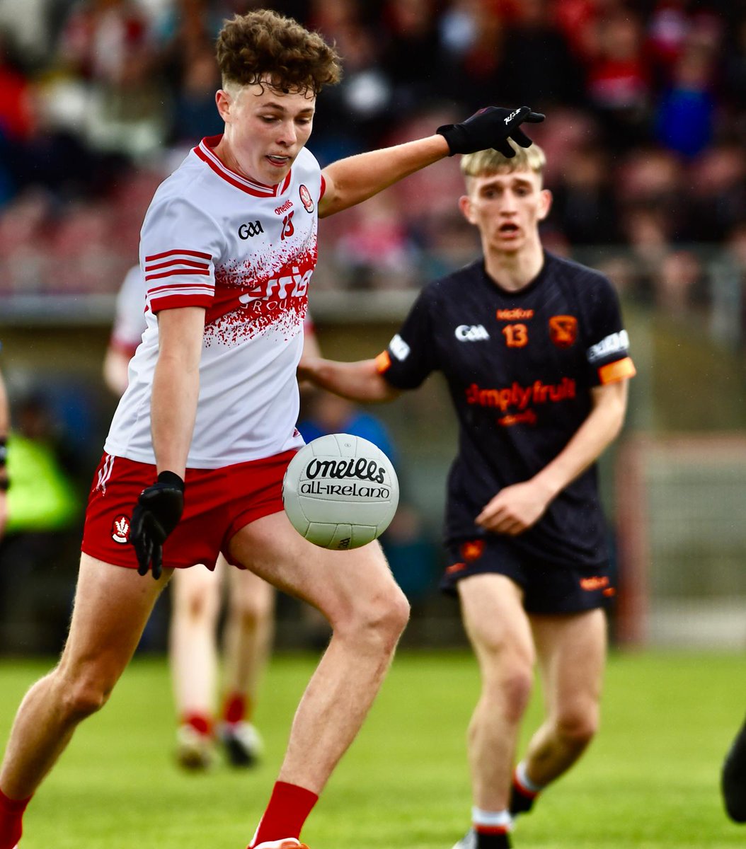 LATEST: 2024 @ElectricIreland Ulster Minor Football Championship Final 🏆🏐 @Armagh_GAA🟧⬜️ 1-03 @Doiregaa🟥⬜️ 0-08 2nd half, 31 mins Eamon Young free for Derry 📺 Live on @SportTG4 @GAA_BEO #Ulster2024 #ThisIsMajor