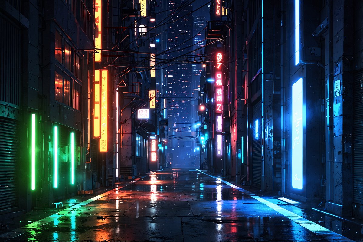 Neon reflections and rainy nights. 🌧️💡🌃

#CyberpunkCity #UrbanGlow #NightVibes #NeonDreams