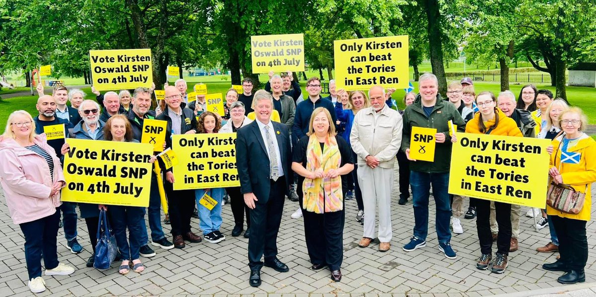 Brilliant to be out in Barrhead today with @kirstenoswald and @KeithBrownSNP officially launching the SNP East Renfrewshire GE campaign.

We’ve got a straightforward choice to make in East Ren. On July 4 vote SNP, & re-elect an MP who always stands up for our East Ren communities