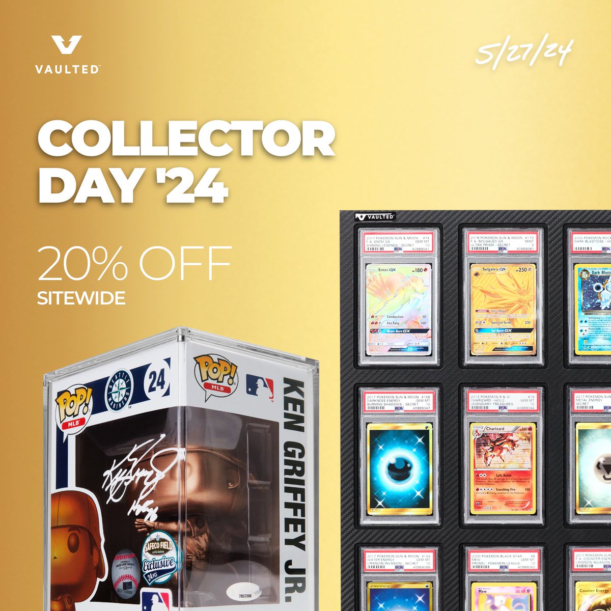 GM team ☀️

Collector Day ‘24 starts tonight at 12AM CT! 

1. 20% off sitewide
2. Free hobby/booster pack with every order

🎁 Help spread the word with a RT, LIKE, or TAG a friend:

(1) participant gets a $200 Vaulted gift card for CD24 and we’ll be dropping free 🔥 in the DMs