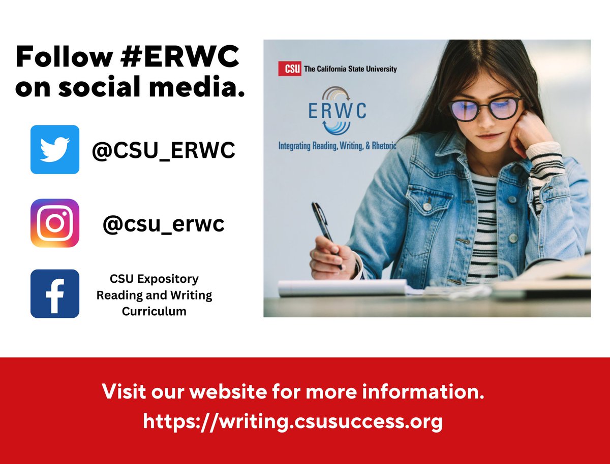 Are you interested in learning more about #ERWC? We have several workshops that begin this summer to prepare teachers. Check them out at writing.csusuccess.org/upcoming-works…