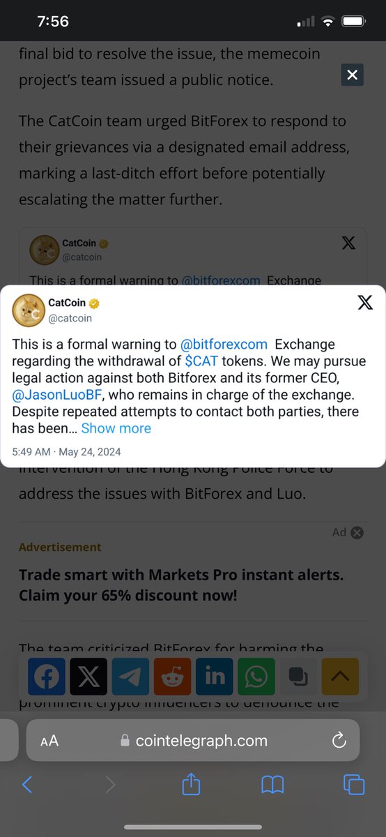🚨🚨❗️❕BREAKING❗️❕🚨🚨

“CatCoin representatives issued a warning on X, threatening to take legal action against BitForex and its former CEO, Jason Luo, if their grievances are not addressed.” - Cointelegraph

VeVe Digital Collectibles 💙 OMI ⭕️