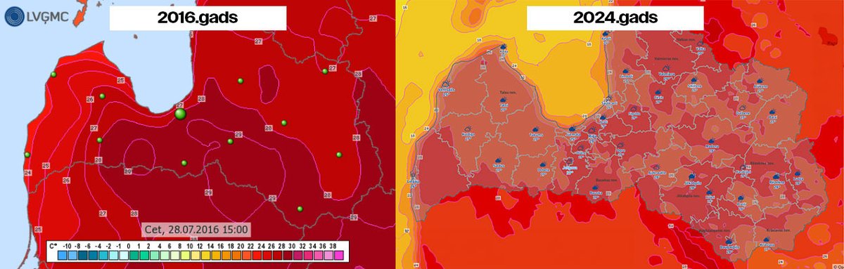 Šī ziņa kārtējo reizi izauca pārmetumu birumu, it sevišķi par to - kādēļ kartēs ir tik sarkanas krāsas, un kāpēc par +27°C...+29°C karstumu ceļ brīdinājumu. Tad lūk atbilde no manas puses:

🟥 - Sarkanās krāsas kartē attēlo karstumu, un tas ir tikai loģiski. 1.attēlā redzama