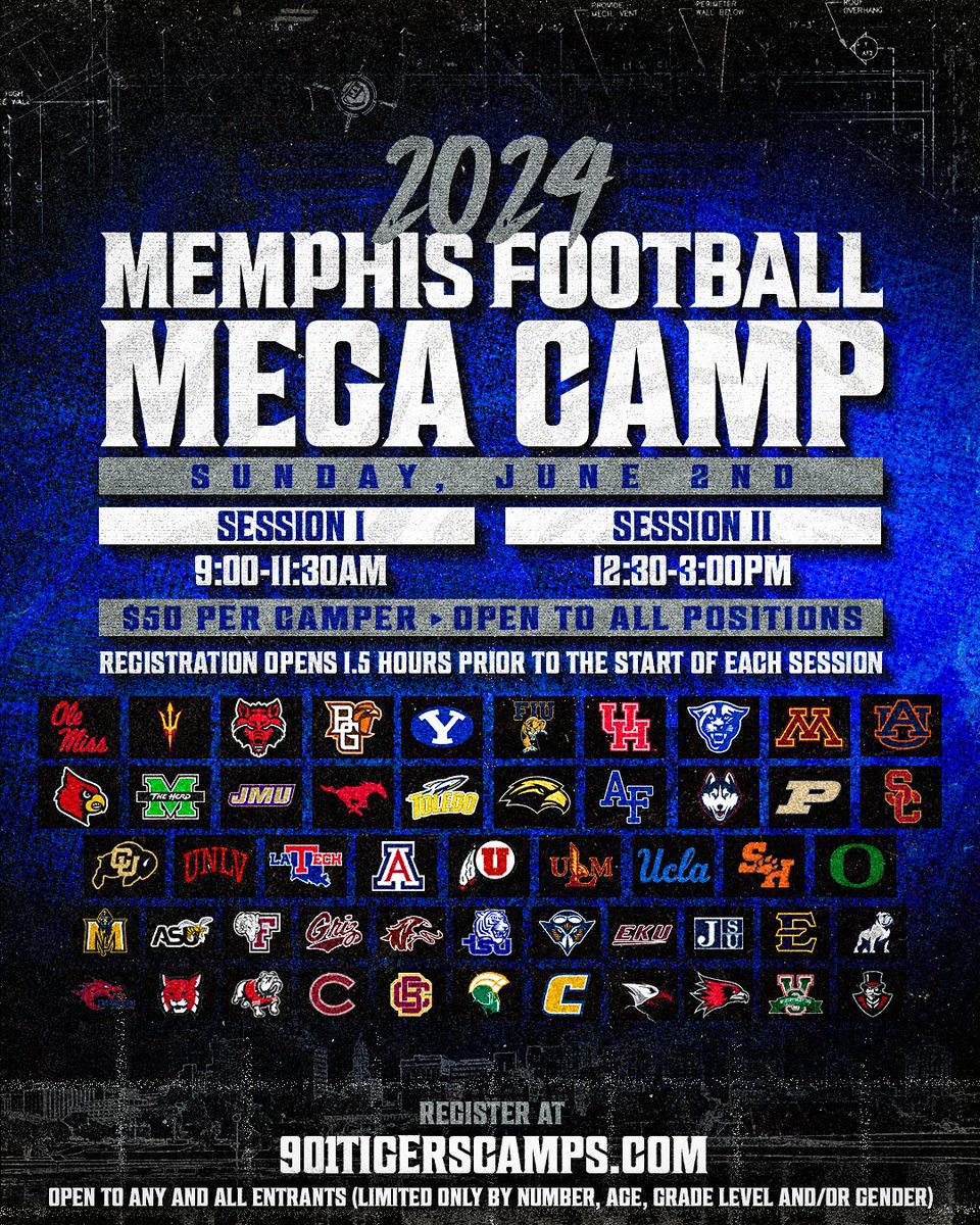 The clock is ticking ⏰ We are 1️⃣ 𝗪𝗲𝗲𝗸 away from the 2024 Memphis Football Mega Camp! Sign up today before it's too late‼️🚨 #ALLIN | #GoTigersGo 📎 901tigerscamps.com