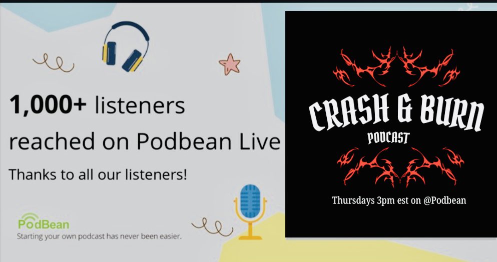 🚀 Can you believe it?! 1000 listeners for the #CrashandBurnPodcast Huge thanks to my epic cohost #JimmyJam & stellar guests Eric the Podfather, and Miss Dixie 🥰 Feeling on top of the world, maybe Jimmy jam will bust out a cart wheel for me 😂🤣🫶🏻♥️💕🌟🎉 #PodcastSuccess