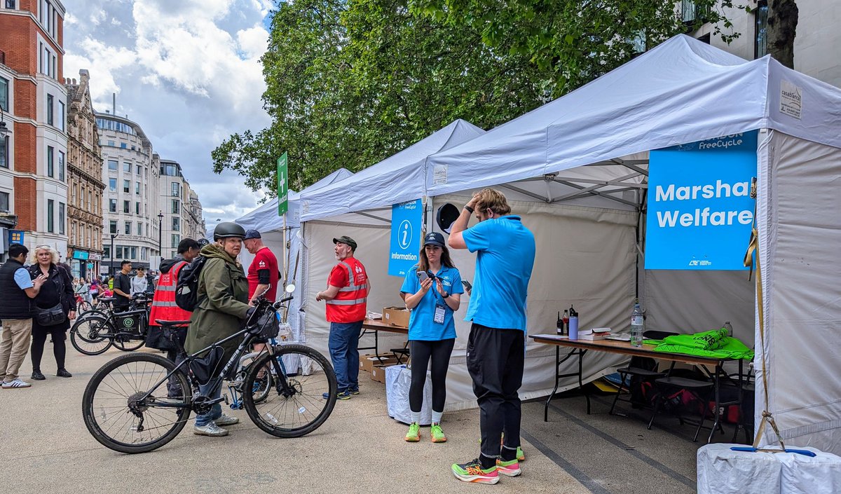 Big thanks to all the marshals on LCC rides to Freecycle Ride London. See you in the marshal zone outside Somerset House #londonlovescycling