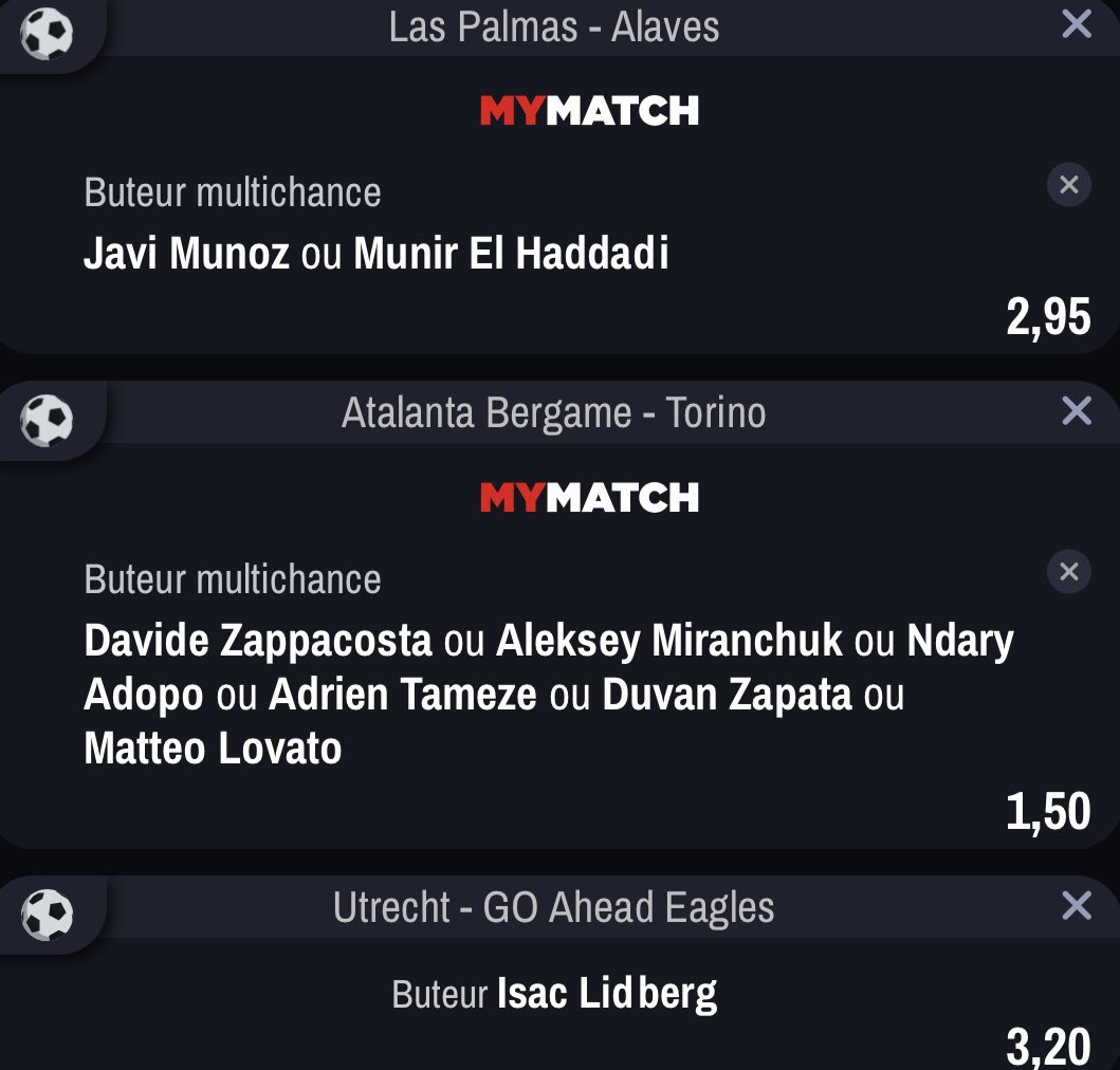 Bets2CarnageH24's tweet image. 🔞⚽️🏒🧟‍♂️🥅🏎️🇪🇸🇮🇹🇳🇱🇺🇸✨
🧘‍♂️🌟 ⏱️16H15/21H🔥
🔝x2/x3/x4/2MT/x2x3MT/2/+2.5+3.5 
🦴 Zapata + Miranchuk @10 Dimarco @5 
Trocheck + Tarasenko @15 Mikkola @13 
🔁/🩷~☘️ #TeamParieur #fun #bets #NHL