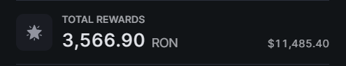 The first rule of staking compounding is to not break the cycle of compounding.

$11,500 in $RON in rewards for one of my wallets.