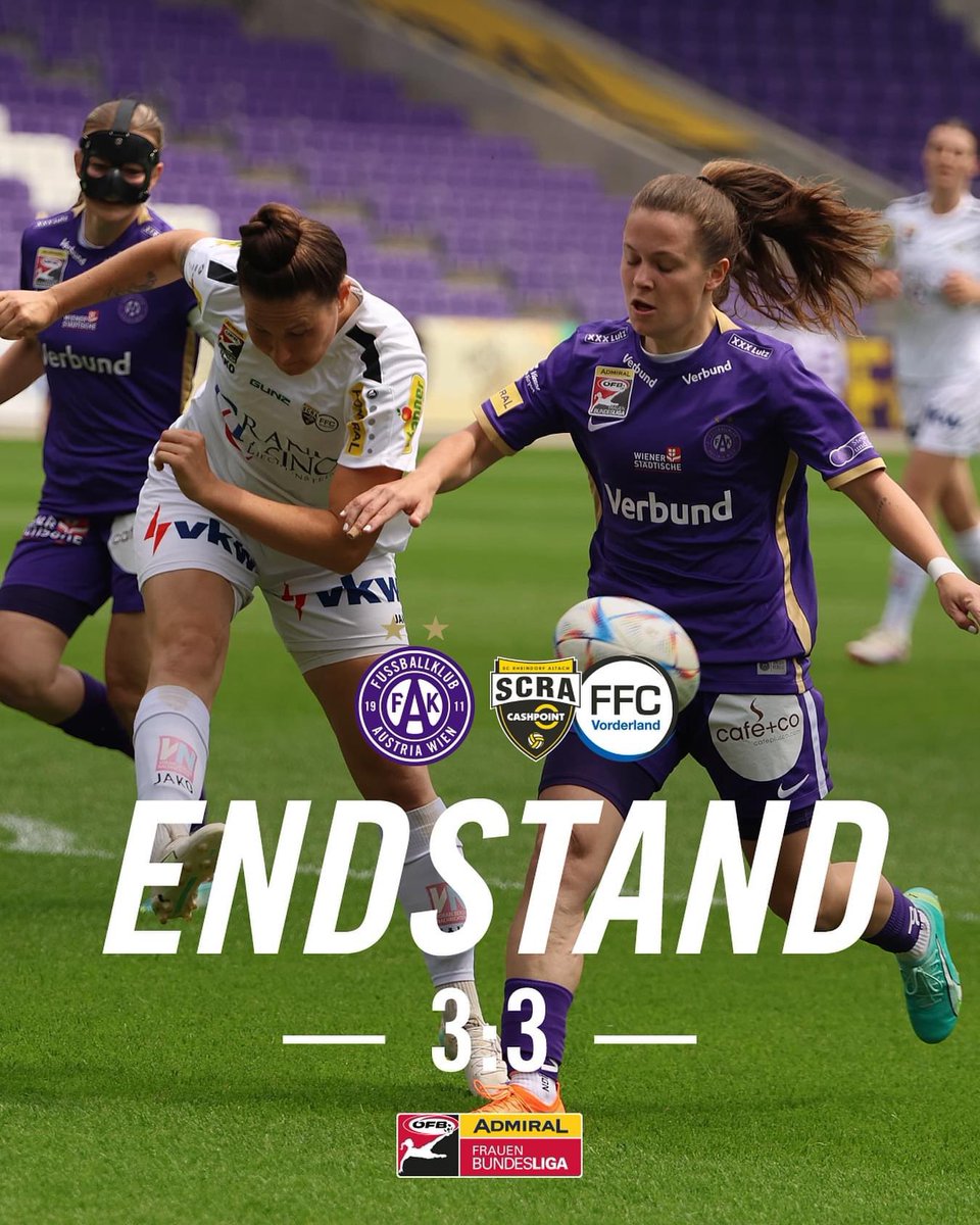 Ein turbulentes letztes Spiel endet 3:3 – am Ende ist damit niemand wirklich glücklich. 😐

Verena Volkmer, ein Eigentor und <a href="/Stefanieschnee_/">Stefanie Schneeberger</a> sorgen für die violetten Treffer 👏💜
#faklive #AdmiralFBL