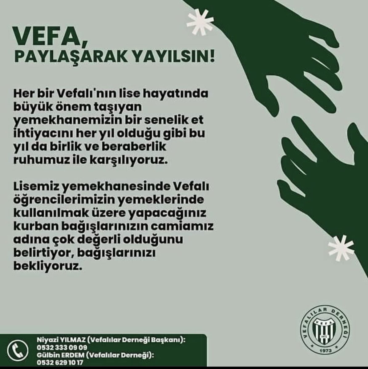 #VefaLisesi
Gariban öğrencilerimiz için Kurban bağışlarınızı #Vefalisesine yapın 
Hainlere değil.