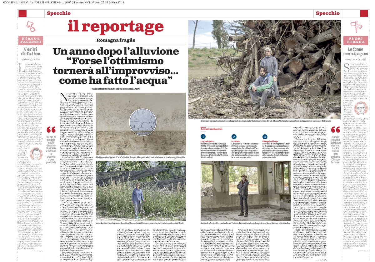 Oggi sull'inserto #Specchio in edicola con @LaStampa  una parte del mio progetto '#Fragile' a un anno dalle #alluvioni in #EmiliaRomagna, con l'articolo di Filippo Fiorini
Grazie a Nicolas Lozito

 #climatecrisis #cambiamentoclimatico #crisiclimatica #longterm #documentary #flood