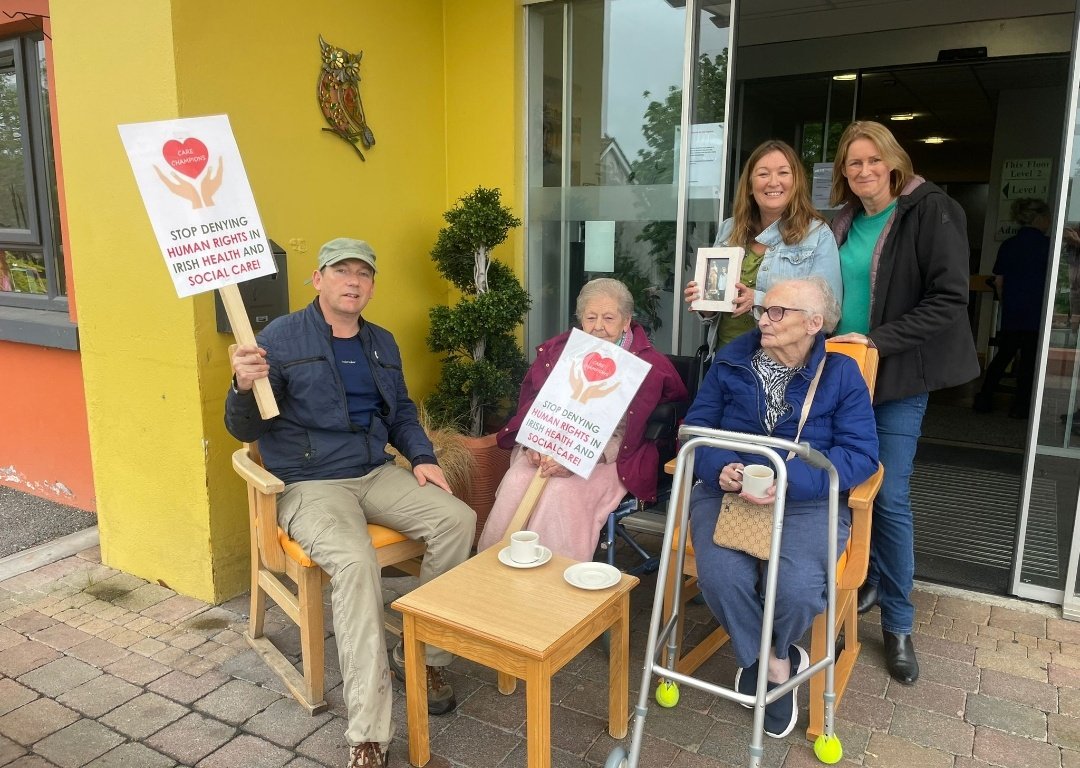 CareChampions2's tweet photo. Residents from Lucan Lodge out to appeal to @MaryButlerTD and @BernardGloster to save their home. They say they do not want to leave Lucan Lodge. 

(Posted with consent) 

#SaveLucanLodge https://t.co/y0K1sEpQVk