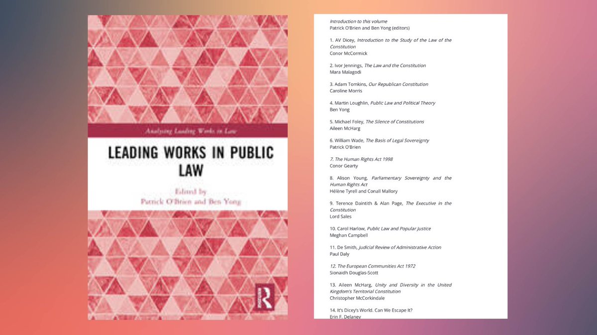 Lovely to see my paper on AV Dicey listed in among this feast of book chapters about “Leading Works in Public Law”, thoughtfully brought together by @patrickcobrien & @BYMYong Bookmark/pre-order it now, if you please routledge.com/Leading-Works-…