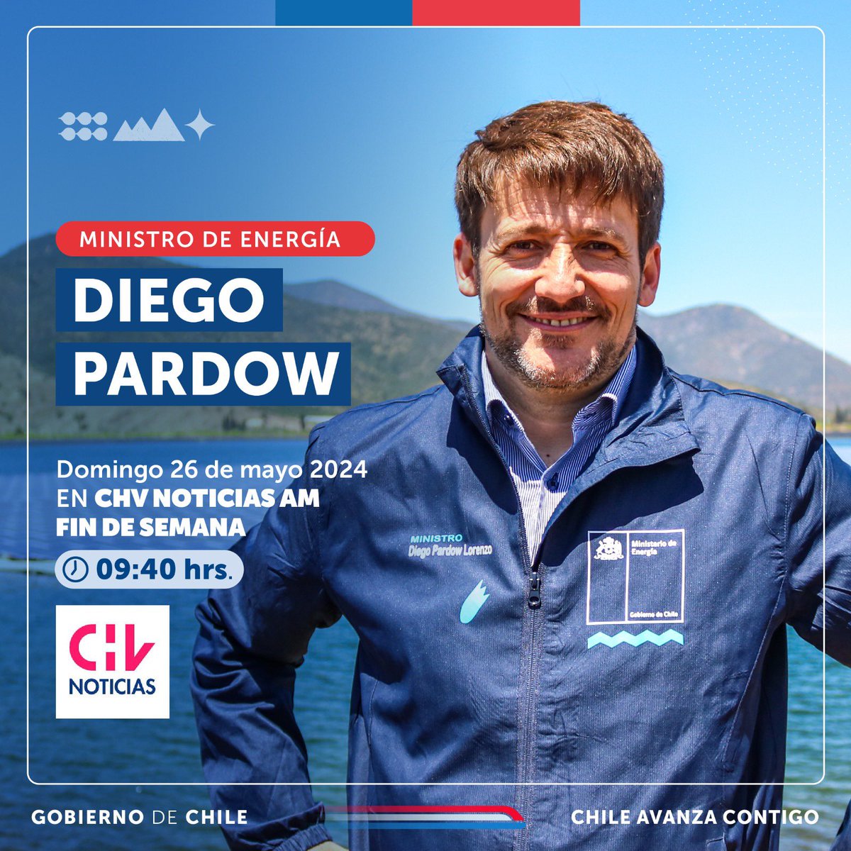 Hoy el ministro @DiegoPardow estará desde las 09:40 horas conversando en @chvnoticias. ¡No te lo pierdas! 🍃⚡️