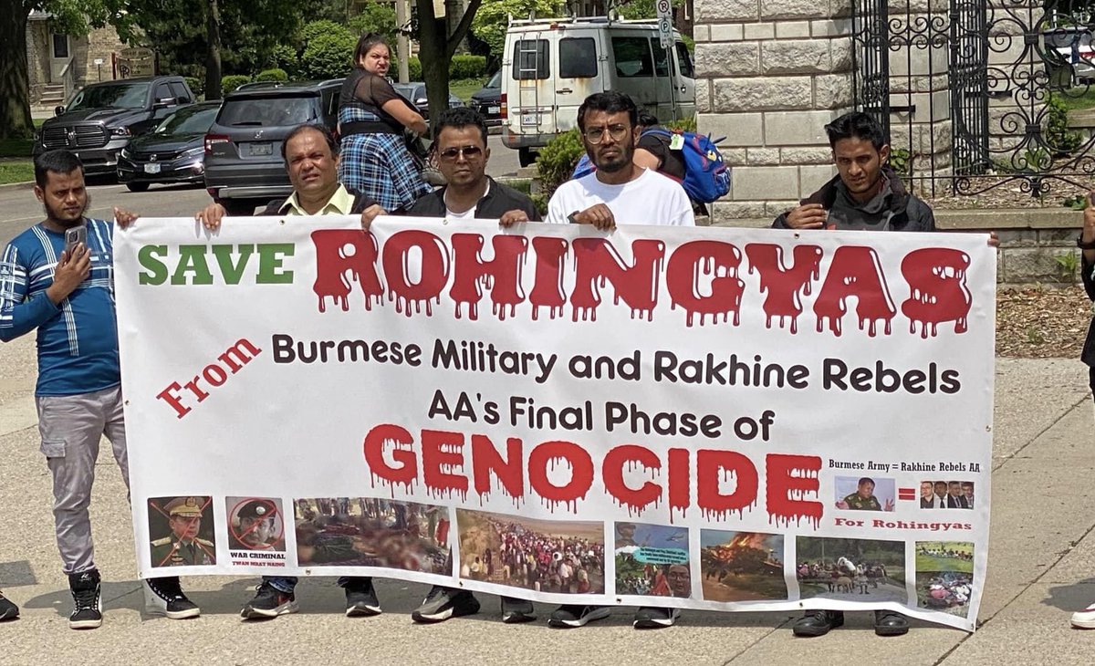sayedarakani48's tweet photo. Rohingya Community from (Toronto, Kitchener-Waterloo, London, Chatham and Windsor) gathered in Victoria Park in London, ON and demanded the Canadian government take urgent action to Save #Rohingyas from the Burmese Military and Rakhine Rebels-AA’s final phase of the #Genocide. https://t.co/lndPU0GtNO