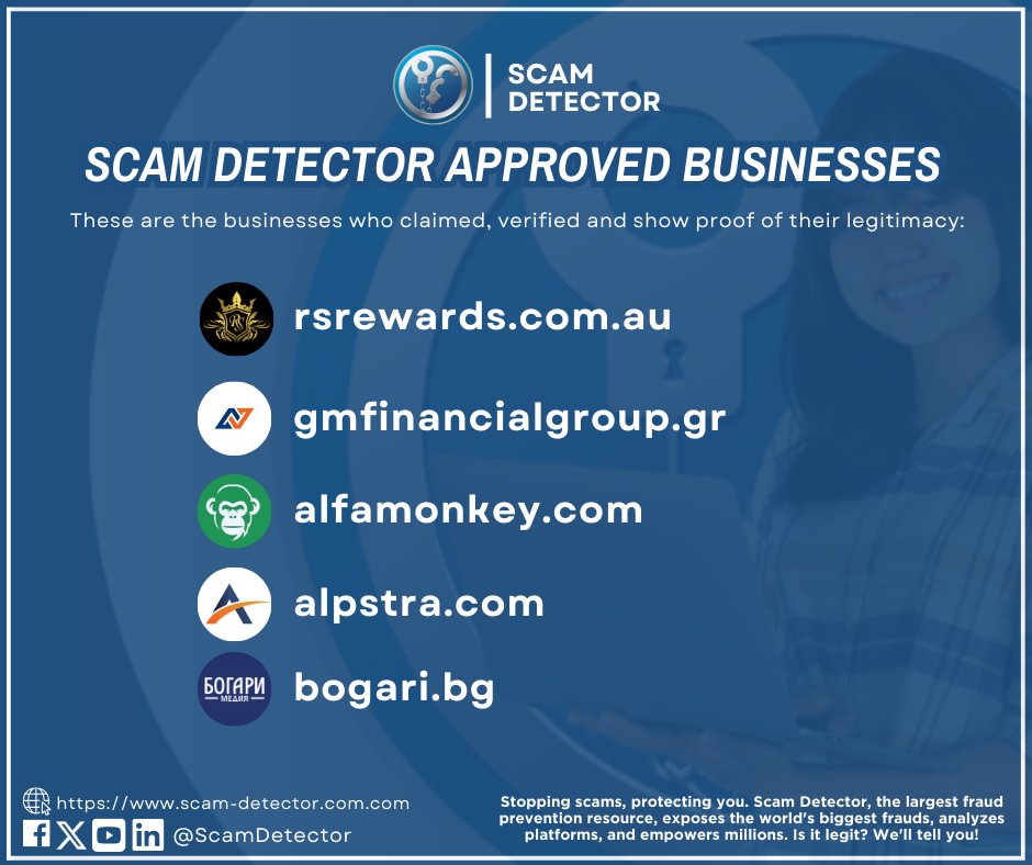 Discover #ScamDetectorApproved businesses committed to fair practices & legitimacy.  These fantastic companies passed our verification process: 
  
✅rsrewards
✅@gmfgroupltd
✅@alfamonkeycom
✅Alpstra
✅@BogariMedia
Tell us your faves! 

#ShopSafe#VerifiedBusinesses