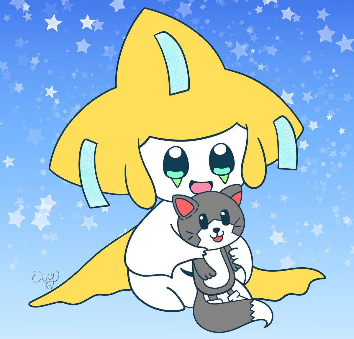 petit jirachi avec une peluche de mishy ^^ #trailsofcoldsteel #Kiseki #pokemon #fanart