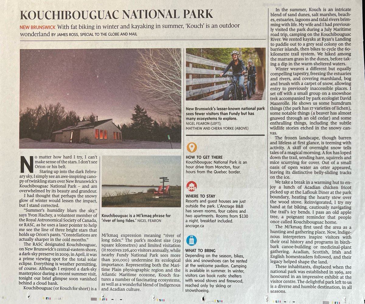 My story on Kouchibouguac National Park 'River of Long Tides' appeared in the @globeandmail Hidden Canada. Spark your adventurous spirit and head to Kouch, @DestinationNB @ParksCanada