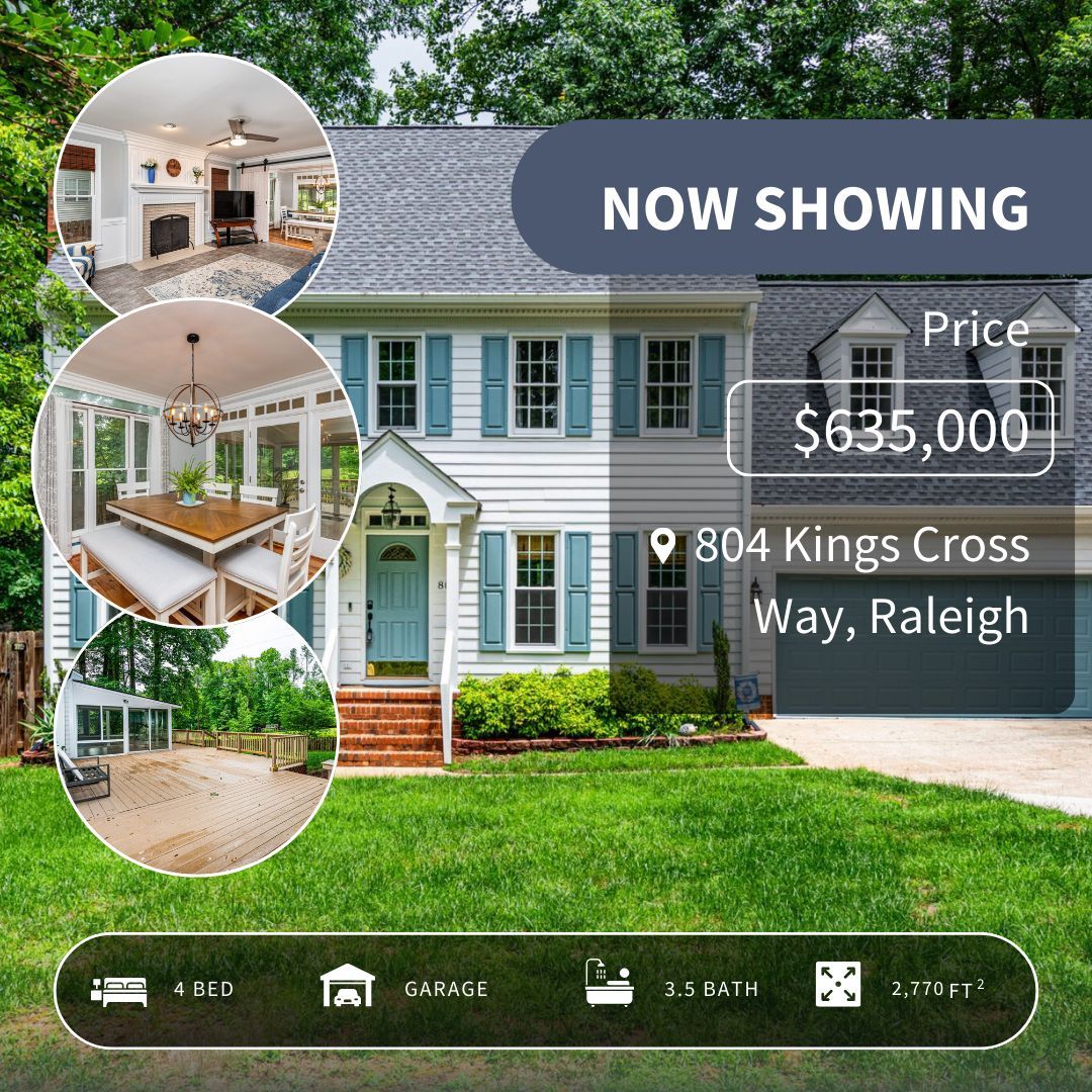 Welcome to 804 Kings Cross Way in the Woods of Tiffany subdivision. This meticulously maintained home offers 2,770 square feet of living space on a spacious .28-acre lot, providing ample room for both privacy and enjoyment. buff.ly/4bIQREu

#raleigh #raleighrealestate