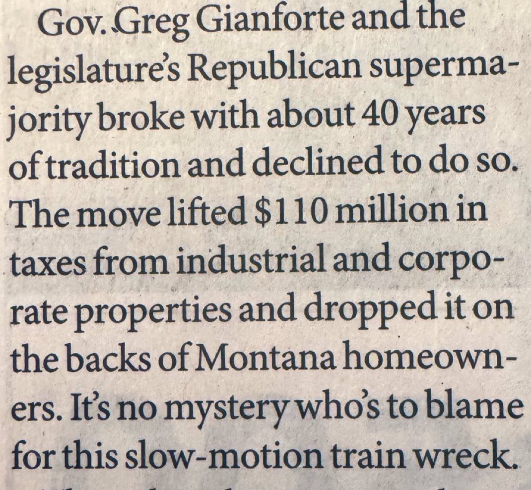 Why O Why did Gov Gianforte & $Gop Legislature Raise homeowners property taxes & cut em for bizness? Bozeman Daily Chronicle finally asks that question as prop taxes skyrocket & workaday Montanans can’t afford to live here anymore. Kick em out in November. #mtnews #mtpol #mtleg
