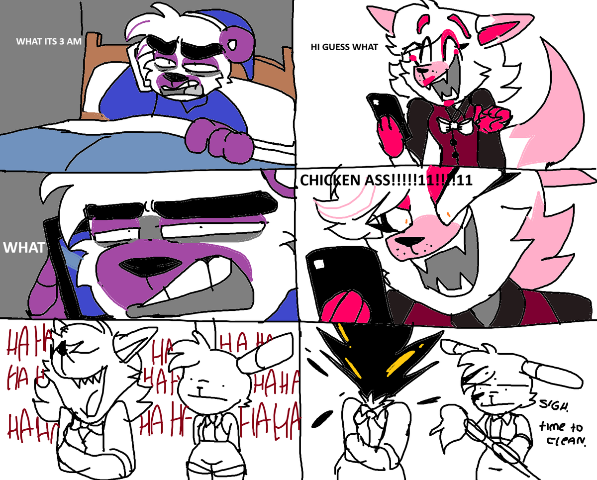 grimbear01's tweet photo. This is stupid
(Took inspiration from one of @Nyankitty_art's videos, go check them out :) also sorry for tagging Nyan ππ)
#fivenightsatfreddys #funtimefreddy #funtimefoxy #lillythehare https://t.co/vicxtAeV2Z