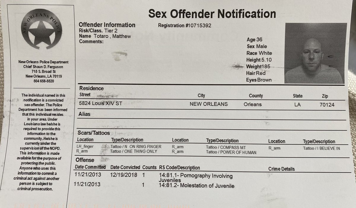 I just got suspended from <a href="/Nextdoor/">Nextdoor</a> because I shared a child sex offender notification that many of my neighbors did not receive. The platform is restricting me for sharing 1) public records that 2) help keep children in my neighborhood safer. Make it make sense. #neworleans