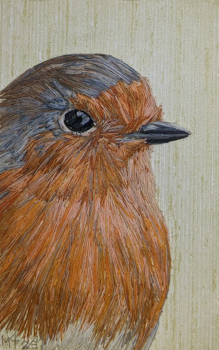 'Ruddy' original Robin thread painting artwork, created with hand stitching. Set in a white mount. emilytull.co.uk/store/p210/rud… #ShopIndie #UKCraftersHour