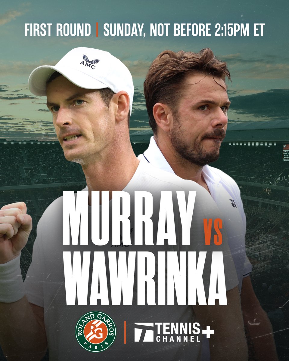 Andy Murray and Stan Wawrinka headline the Day One night session at #RolandGarros 🤯 💪 Stream this Grand Slam champion clash on Tennis Channel+ 👉 tnns.ch/app