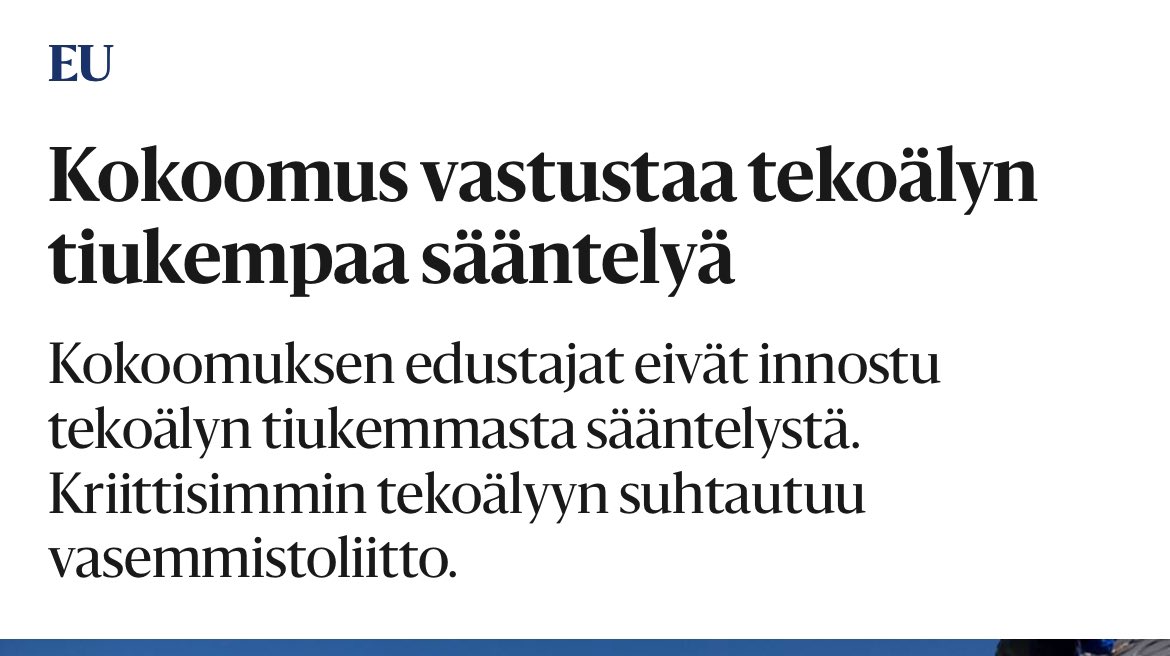 Tekoälyllä tuotettu kama on tähän asti ollut pääasiassa tekijänoikeuksia polkevaa, luontoa hillittömästi tuhoavaa roskaa, joka on tuhoamassa luovien sisältöjen ammattien kannattavuuden.

Joten totta kai kokoomus pitää siitä.