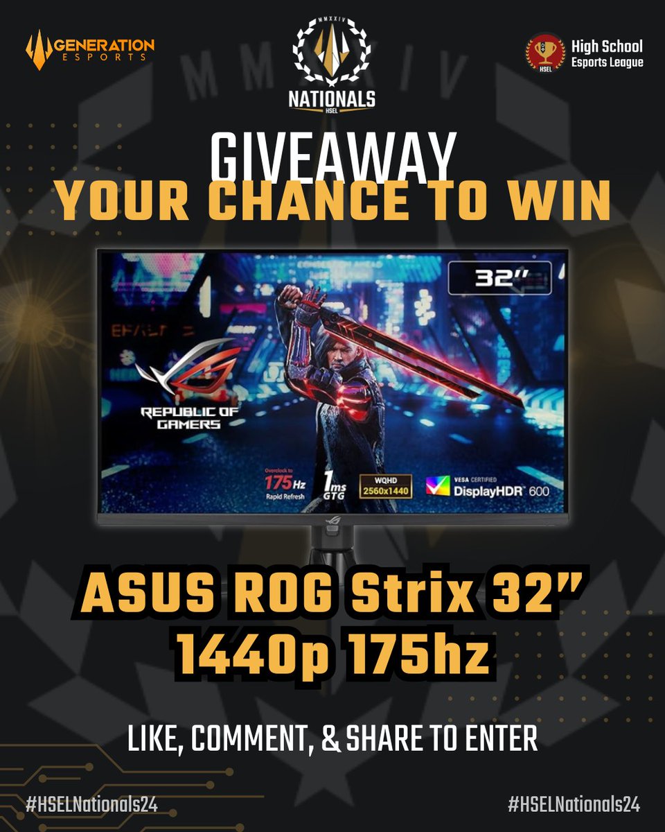 Win a FREE #ASUS Monitor! 𝗛𝗢𝗪 𝗧𝗢 𝗘𝗡𝗧𝗘𝗥: ❤️1. Like, comment, & share this post. 📝2. Enter the contest at this link: HighSchoolEsportsLeague.com/Giveaways Drawing will take place at #HSELNationals24 presented by @oakley at @MidwestFestGG on June 7-9 at @HyVeeArena.