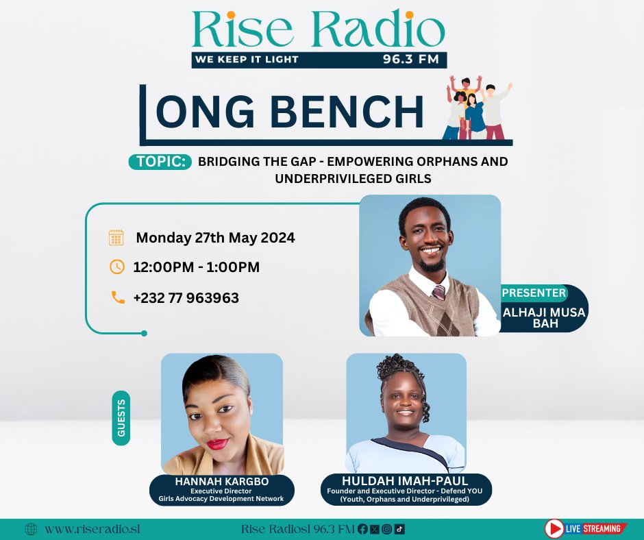 Join us tomorrow on #LongBench as host Alhaji Musa Bah dives into 'Bridging the Gap - Empowering Orphans and Underprivileged Girls.' Don`t mis out as we share their insights and experiences. Tune in for an inspiring discussion on making a difference! @asmaakjames @mariamajbah9