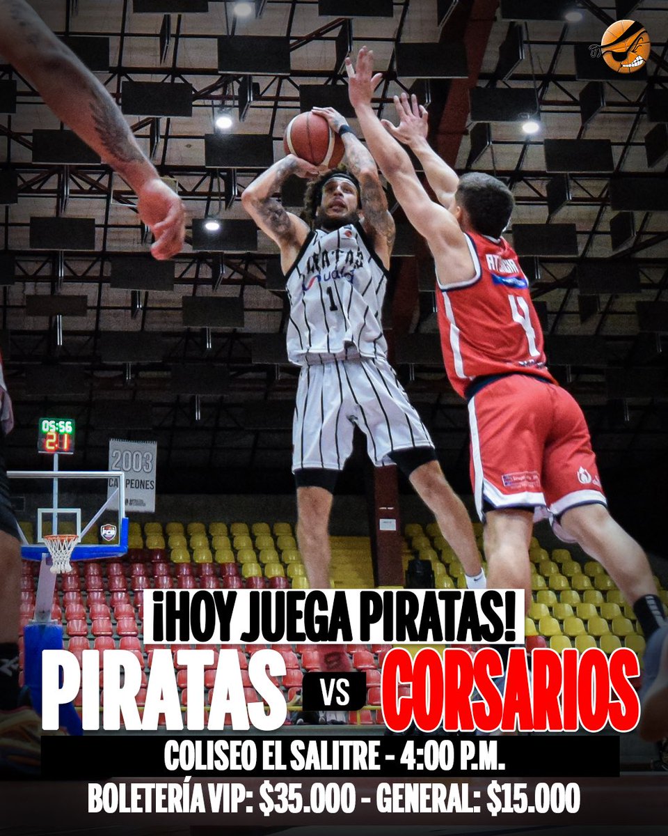 ¡🏴‍☠️HOY JUEGA PIRATAS EN EL FORTÍN🏴‍☠️!

🔥El equipo del parche sigue su camino en la Liga Profesional enfrentándose a los Corsarios de Cartagena a las 4:00 p.m. en el Coliseo El Salitre.

¿Ya tienes listo tu parche?

🎟️Compra tus entradas aquí👉 bit.ly/Piratas26Mayo