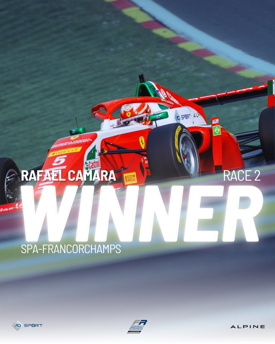 It's a two out of two for Rafael Camara at @circuitspa 🔥 #FormulaRegional #RoadToF1 #F3 #ACISport ________________ @AlpineRacing | @fia | @pirellisport | @Castrol | @saraassicura #tatuus