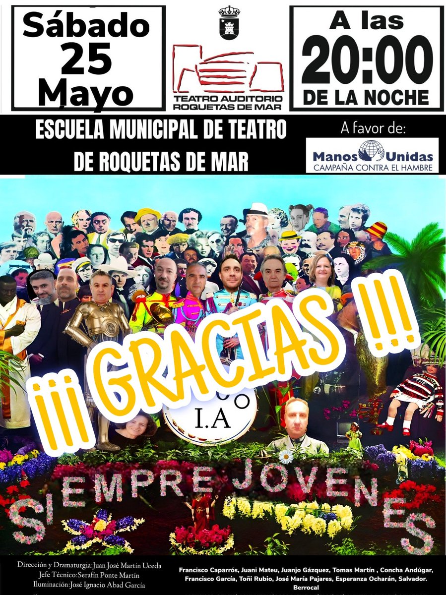 📢 MUY AGRADECIDOS al Ayto. de Roquetas de Mar y su Escuela Municipal de Teatro ‼️🫂
🌍 Cultura, teatro y solidaridad fueron de la mano anoche en 📍El Auditorio de Roquetas de Mar con esta obra de teatro a beneficio de MANOS UNIDAS. #ElEfectoSerHumano