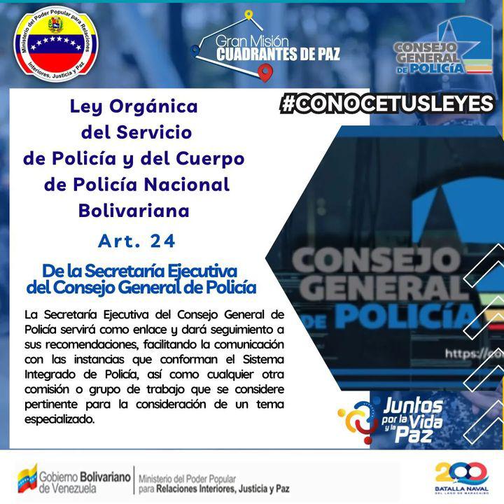 📚#ConoceTusLeyes | Art. 24: La Secretaría Ejecutiva del Consejo General de Policía servirá como enlace y dará seguimiento a sus recomendaciones, facilitando la comunicación con las instancias que conforman el Sistema Integrado de Policía (...).
#26May