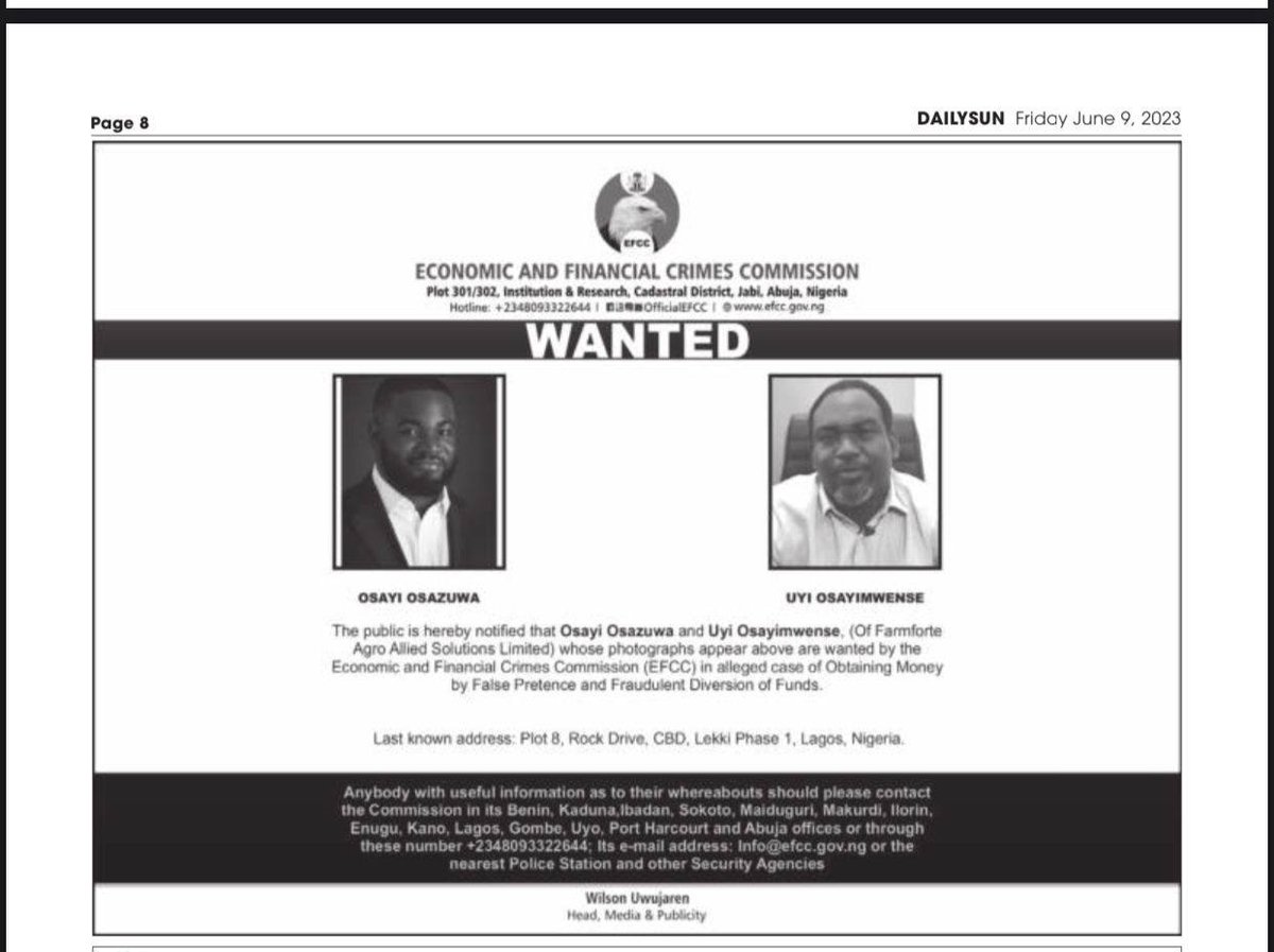 onosetale (@livinghelp1) on Twitter photo <a href="/officialEFCC/">EFCC Nigeria</a> <a href="/PoliceNG/">Nigeria Police Force</a> <a href="/OfficialDSSNG/">Department of State Services (DSS)</a> <a href="/fccpcnigeria/">FCCPC Nigeria</a> <a href="/SECNigeria/">SEC Nigeria</a> <a href="/NigBarAssoc/">Nigerian Bar Association</a> please can we the investors place a bounty on owners of <a href="/AgropartnersHQ/">Agropartnerships</a>? The investment is over 3 years, they have defiled court order for over 1 year to refund investors their money #naira #FACUP24 <a href="/officialEFCC/">EFCC Nigeria</a> <a href="/PoliceNG/">Nigeria Police Force</a> <a href="/OfficialDSSNG/">Department of State Services (DSS)</a> <a href="/fccpcnigeria/">FCCPC Nigeria</a> <a href="/SECNigeria/">SEC Nigeria</a> <a href="/NigBarAssoc/">Nigerian Bar Association</a> please can we the investors place a bounty on owners of <a href="/AgropartnersHQ/">Agropartnerships</a>? The investment is over 3 years, they have defiled court order for over 1 year to refund investors their money #naira #FACUP24